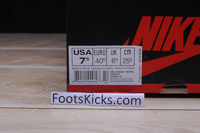 AIR JORDAN 1 High OG “Black Toe” white/ black-varsity red 555088-125